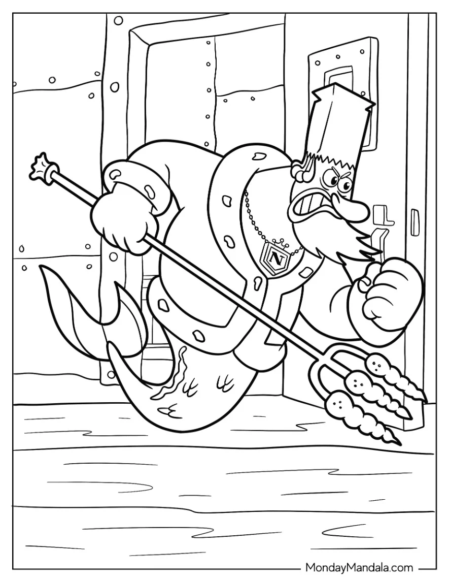 SpongeBob Coloring Page Of Angry King Neptune Holding Trident coloring page — printable line art