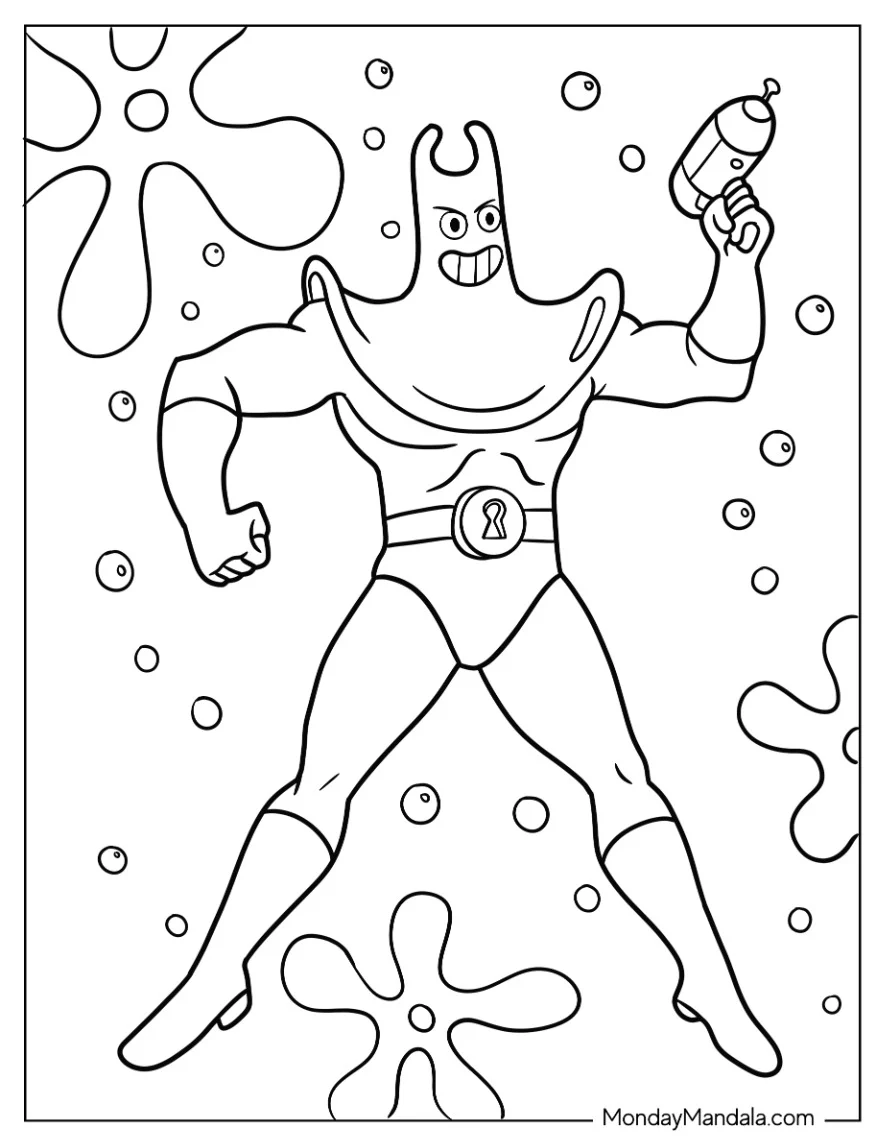 SpongeBob Coloring Page Of Easy Respect Man Ray Holding Gun coloring page — printable line art