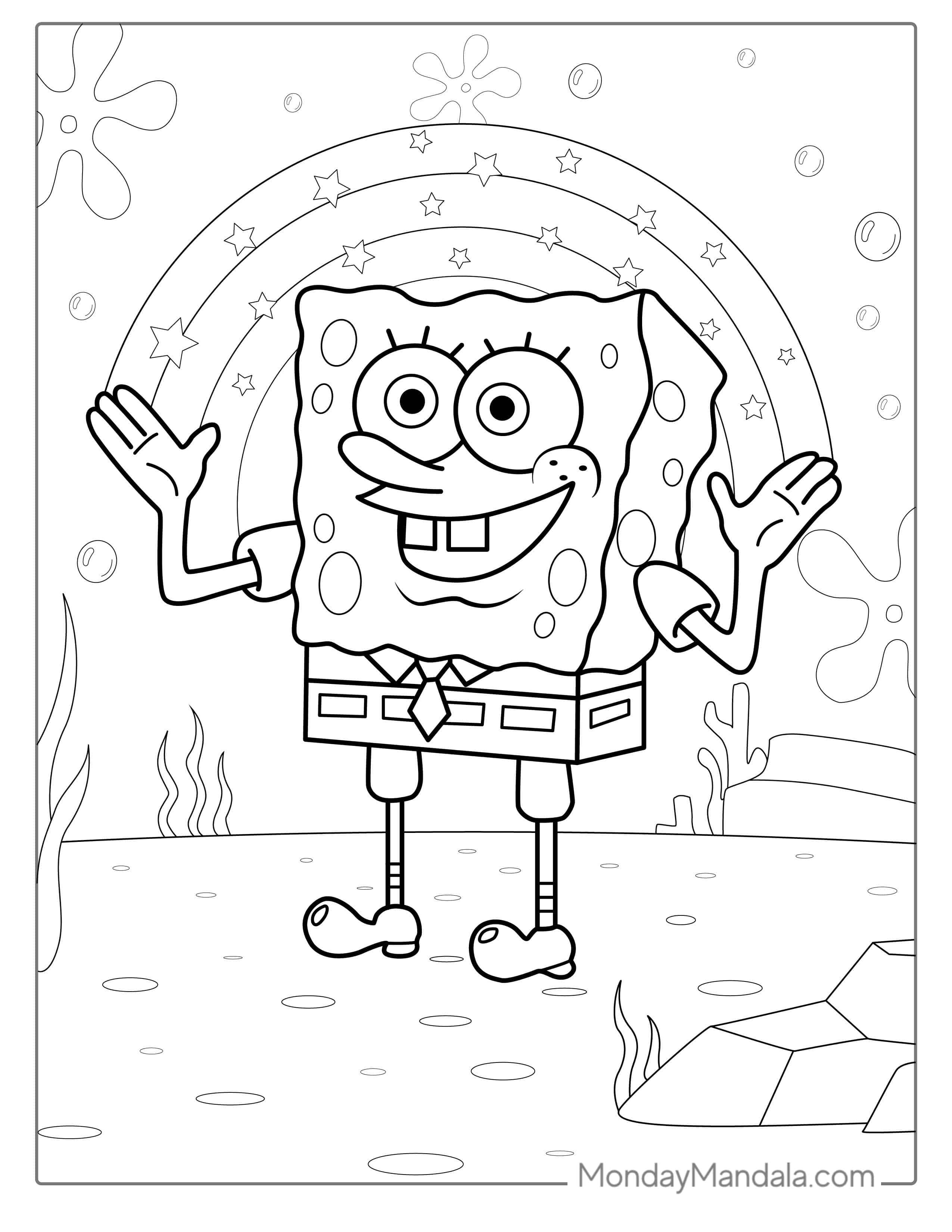 SpongeBob Making Rainbow With Hands Coloring Page coloring page — printable line art