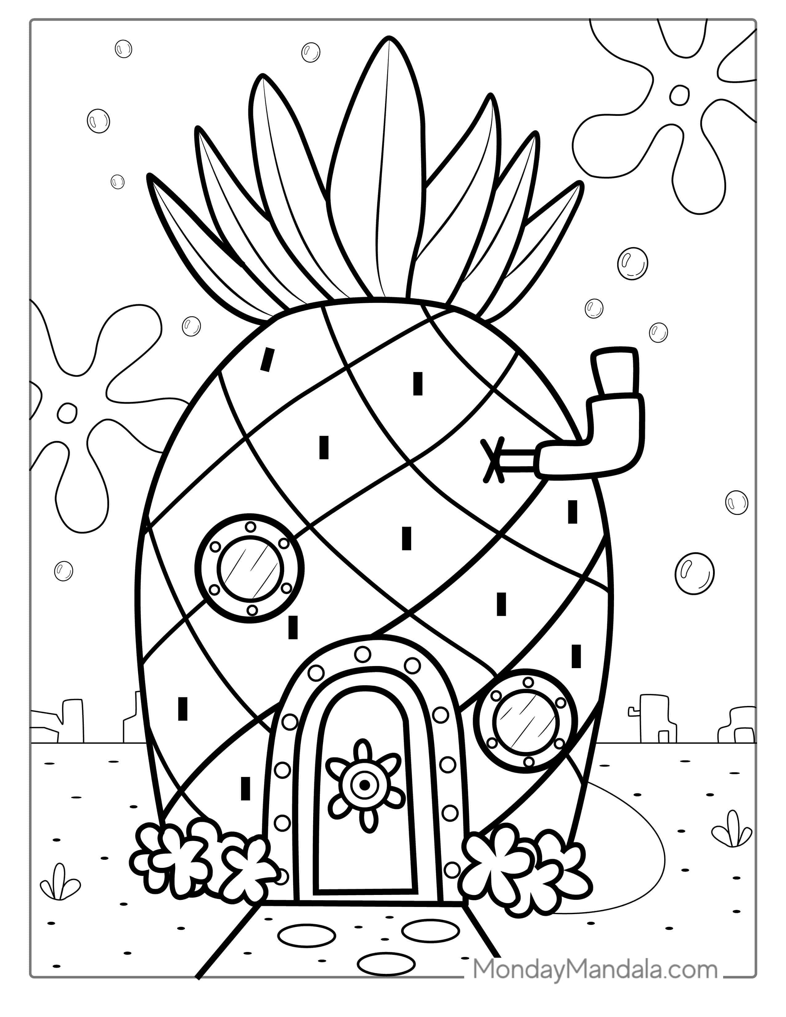 SpongeBob Pineapple House Coloring Page coloring page — printable line art
