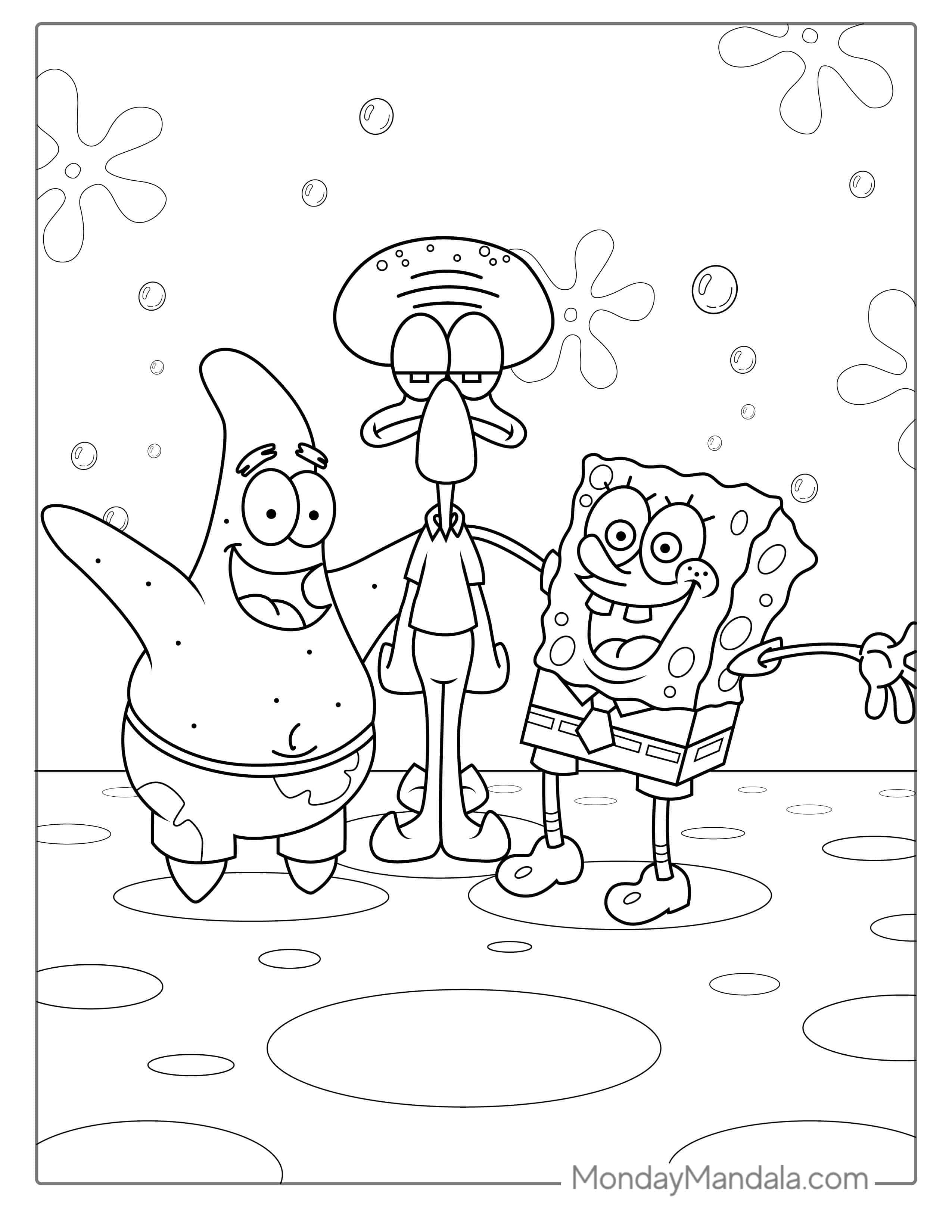SpongeBob, Squidward, And Patrick Coloring Sheet coloring page — printable line art
