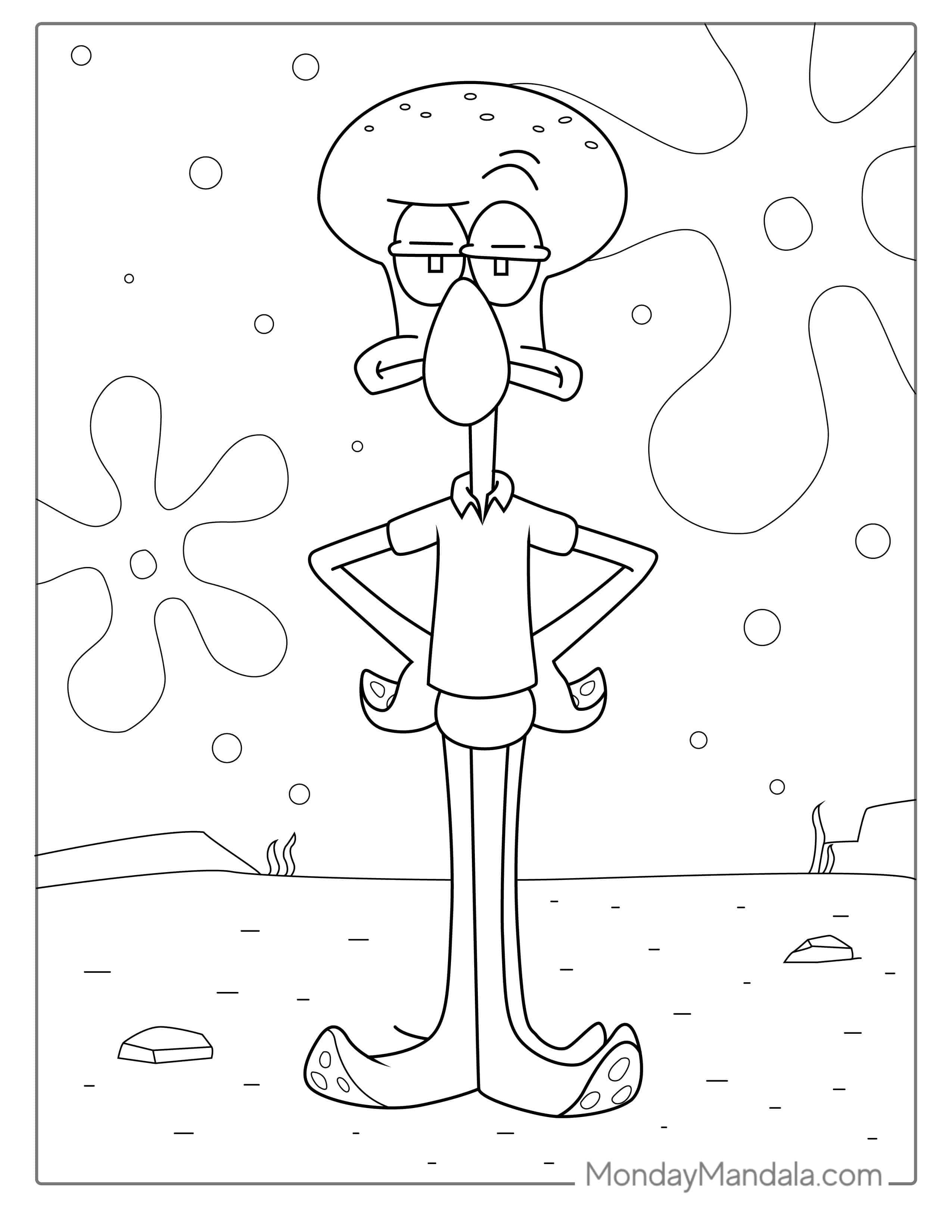 Unhappy Squidward Coloring Page coloring page — printable line art
