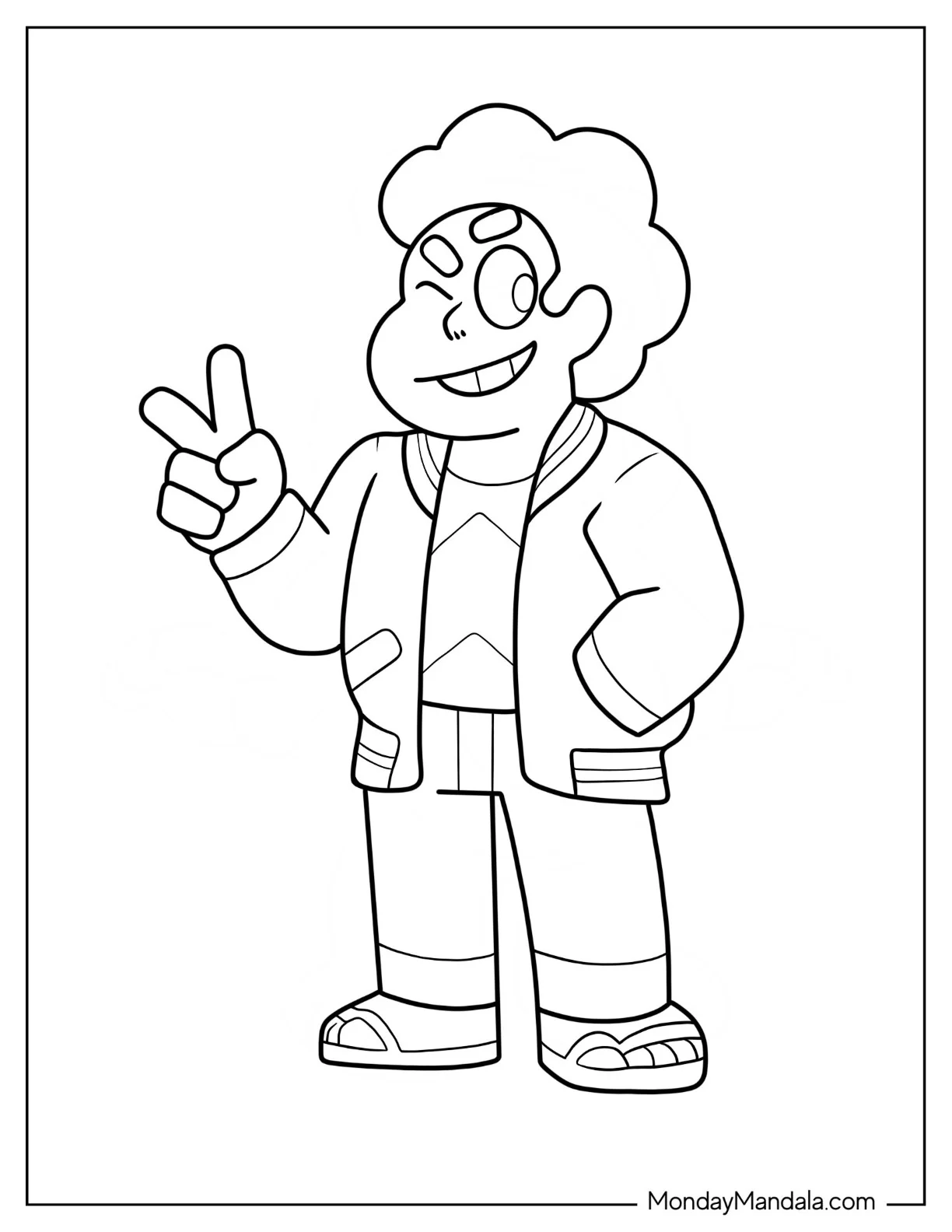 Easy Adult Steven Universe Coloring Page Doing Peace Sign For Kids coloring page