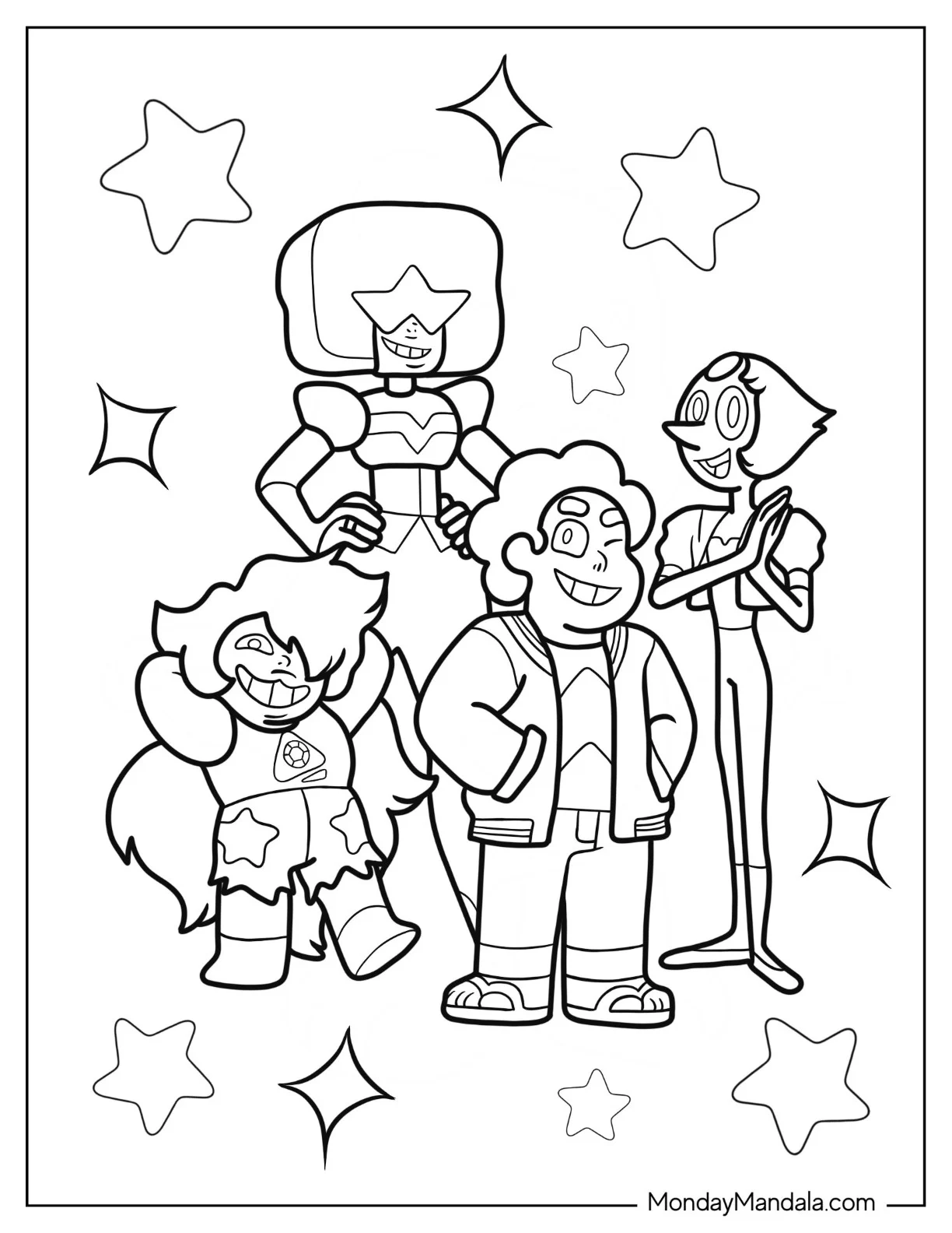 Easy Steven Universe Coloring Page Of Garnet, Amethyst, And Pearl For Kids coloring page
