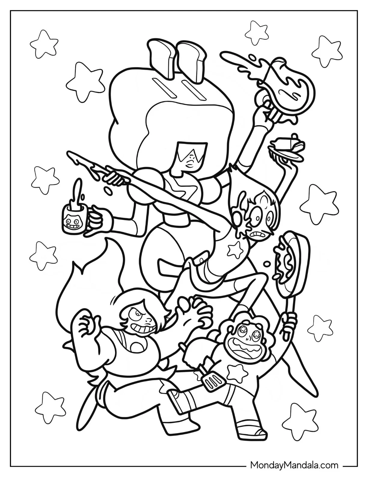 Steven Universe Coloring Page Of Having Breakfast With Pearl, Garnet, And Amethyst coloring page