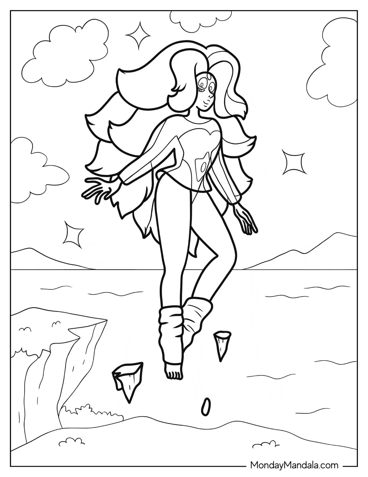 Steven Universe Coloring Page Of Rainbow Quartz Floating On Cliff coloring page