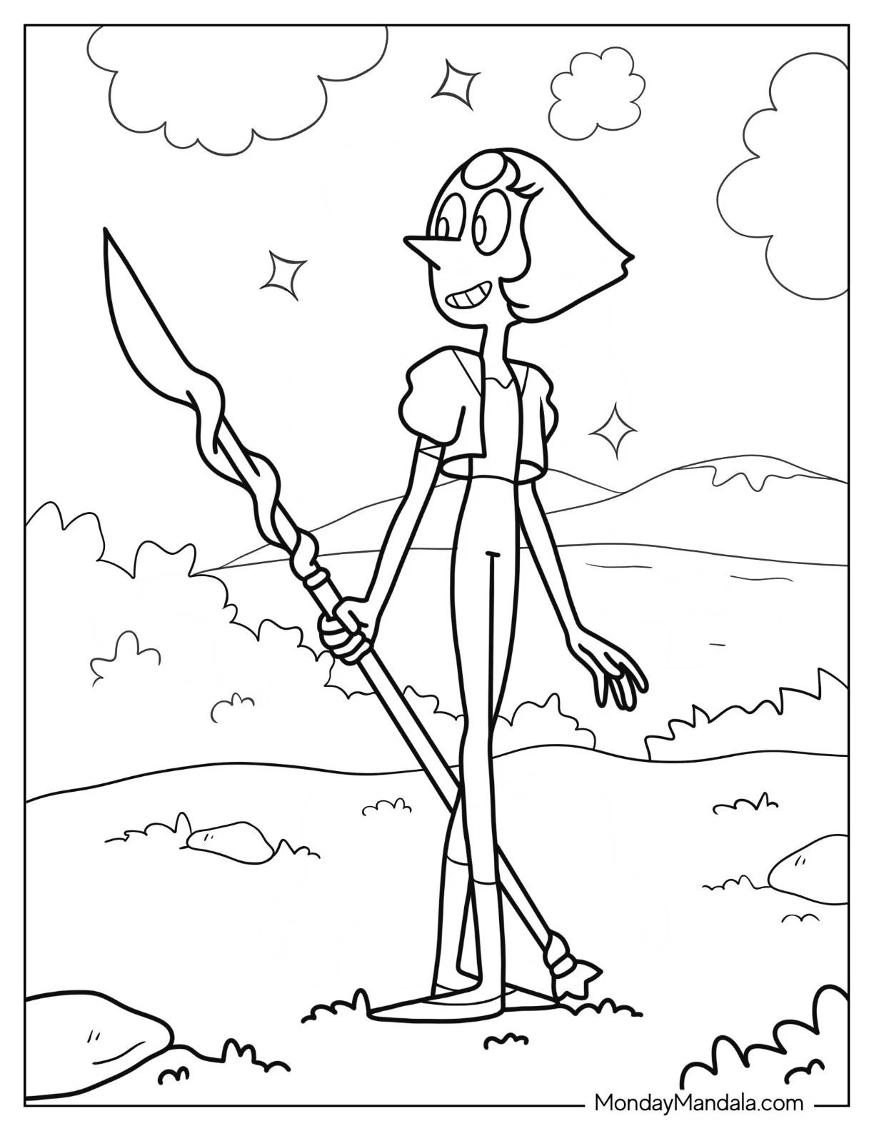 Steven Universe Coloring Page Of Simple Pearl Holding Spear coloring page