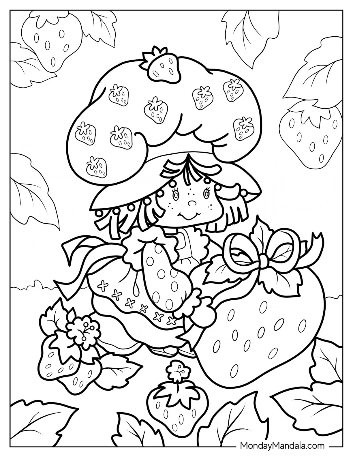 Kawaii Strawberry Shortcake Coloring Page With Large Strawberry coloring page — printable line art