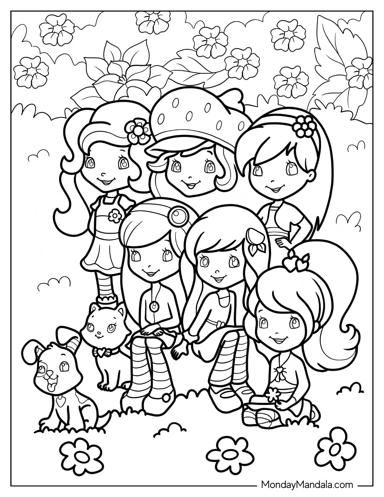 Strawberry Shortcake Coloring Page And Friends coloring page — printable line art