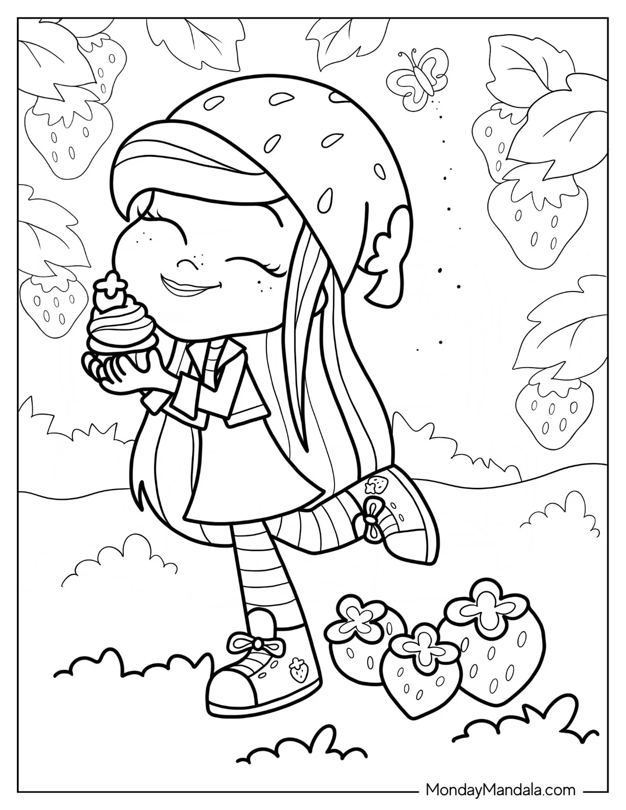 Strawberry Shortcake Coloring Page Holding Cupcake coloring page — printable line art