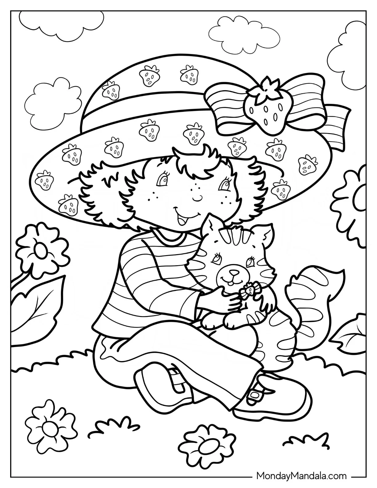 Strawberry Shortcake Coloring Page Hugging Custard Coloring Page coloring page — printable line art