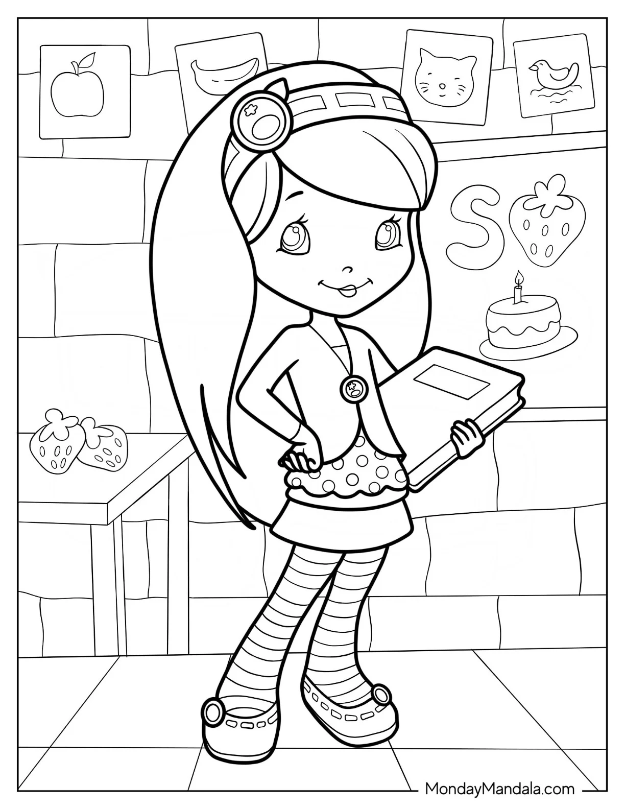 Strawberry Shortcake Coloring Page of Easy Blueberry Muffing Holding Book coloring page