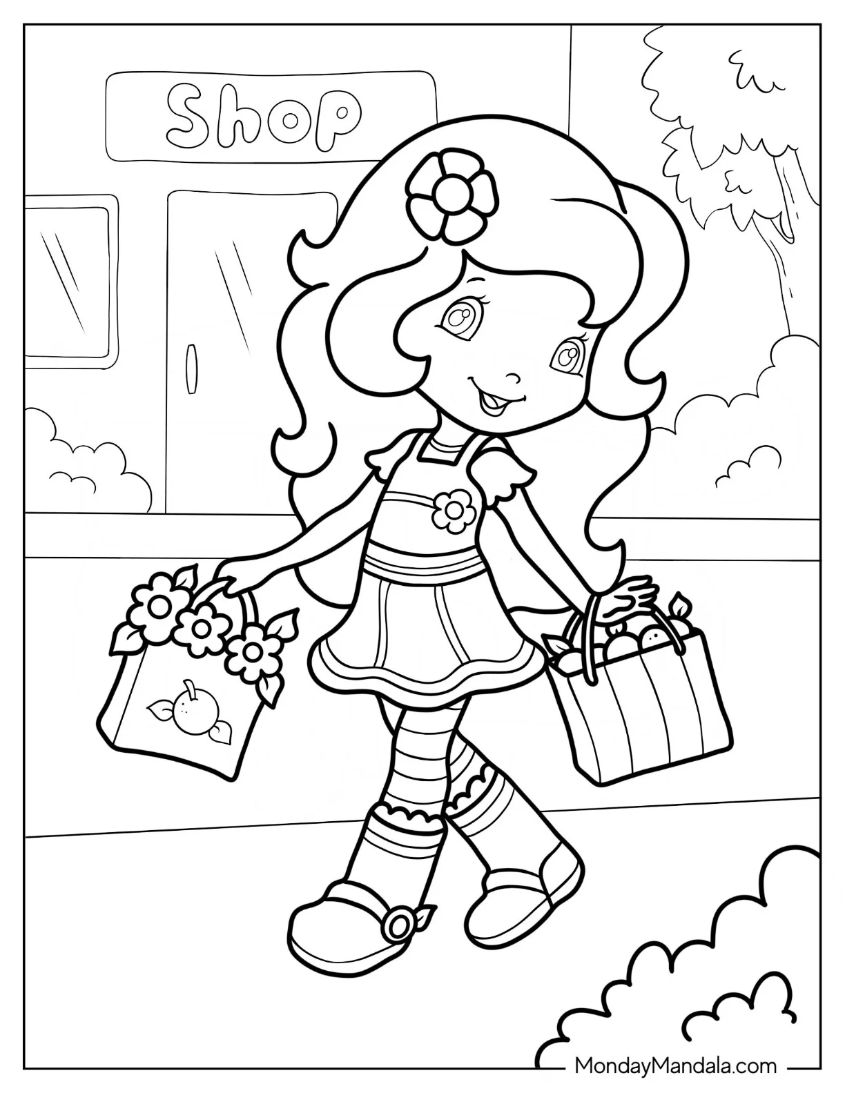 Strawberry Shortcake Coloring Page of Orange Blossom Shopping coloring page