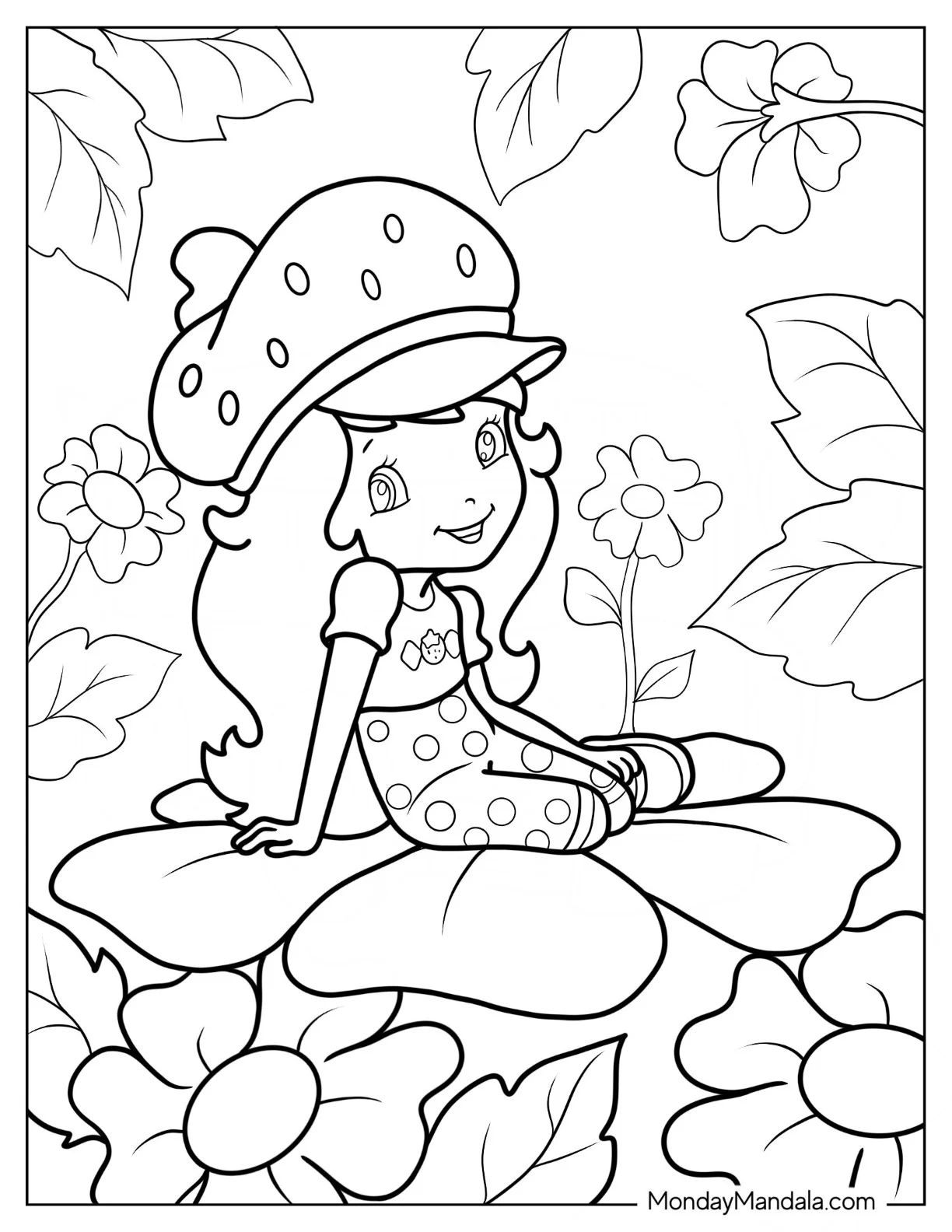 Strawberry Shortcake Coloring Page Sitting On Flower coloring page