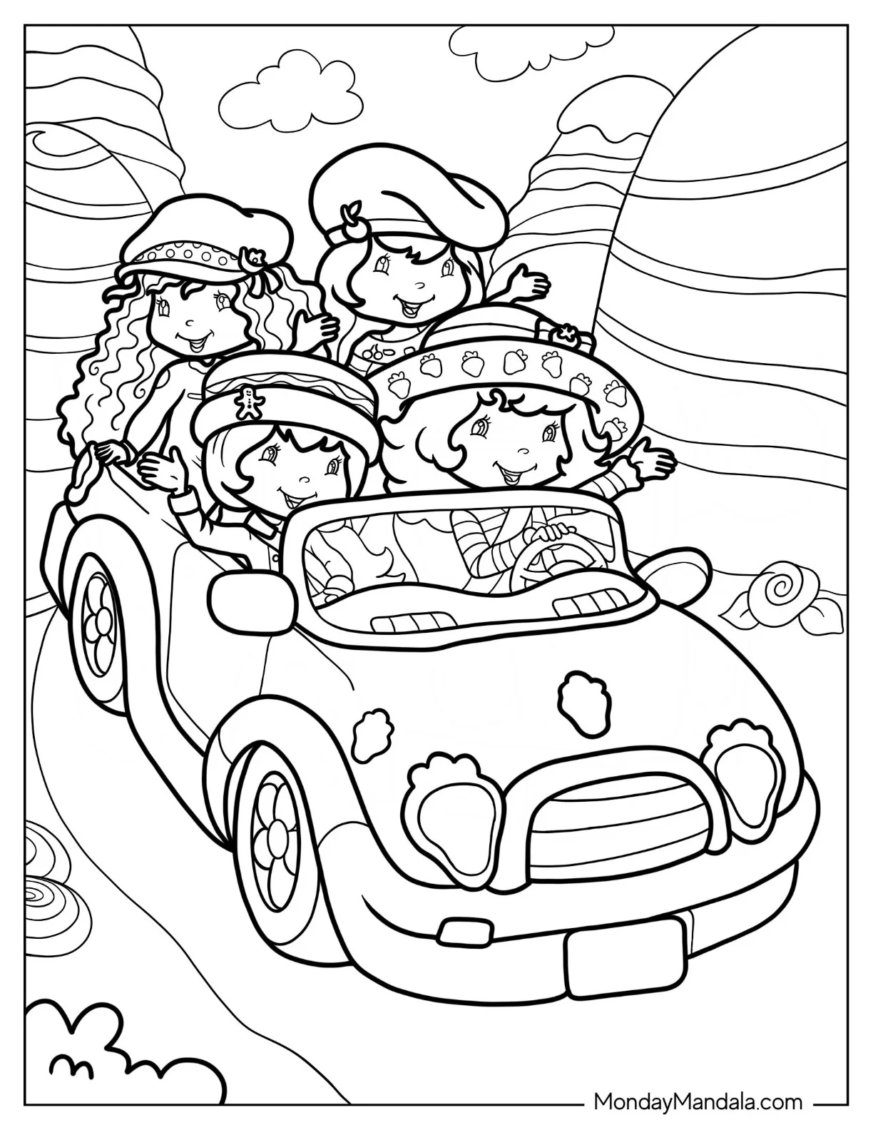 Strawberry Shortcake Coloring Page With Angel Cake, Crepe, And Ginger Snap coloring page
