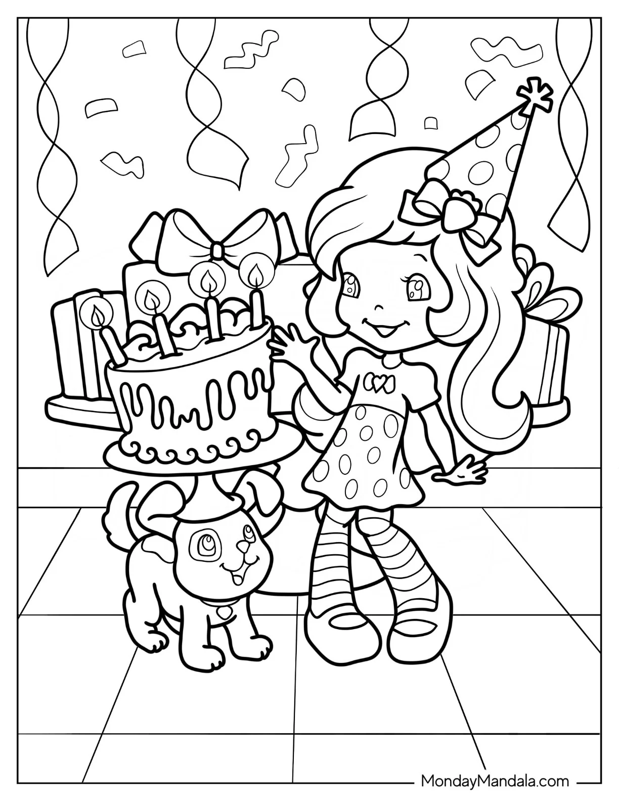 Strawberry Shortcake Coloring Page With Birthday Cake coloring page