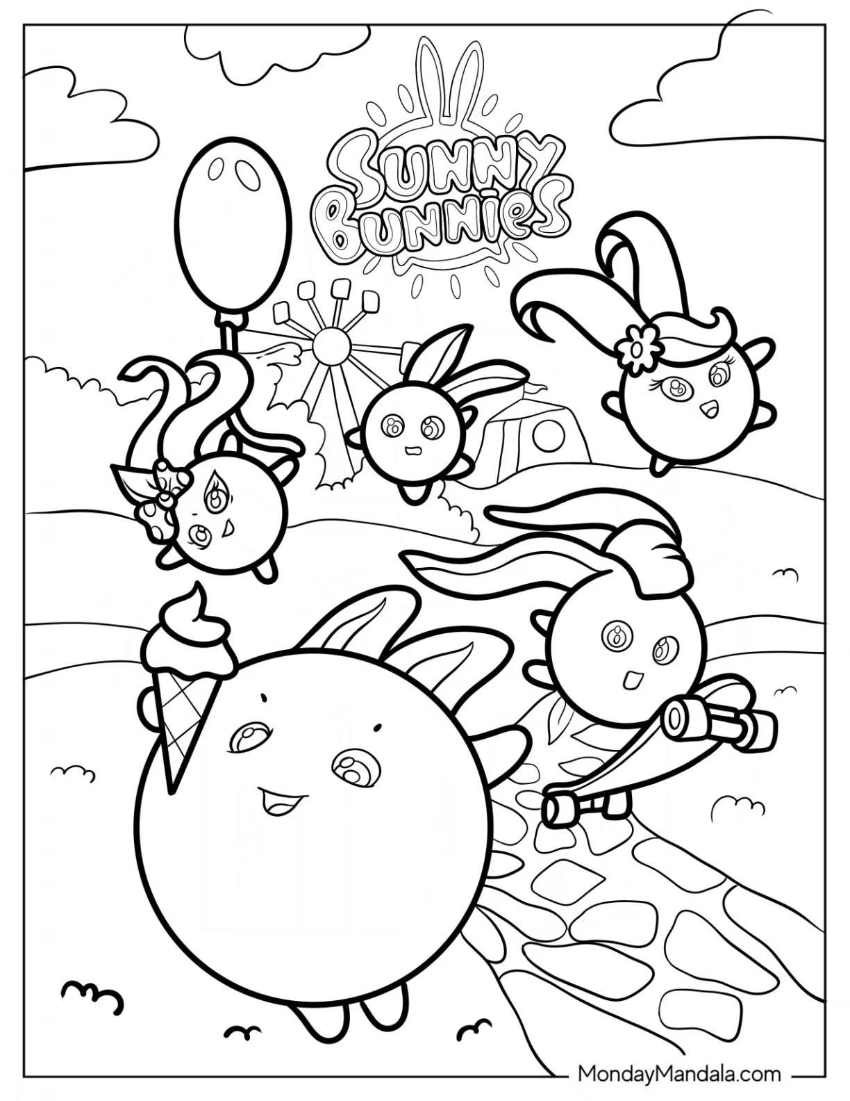 Sunny Bunnies Coloring Page Iris, Hopper, Shiny, Big Boo, And Turbo coloring page