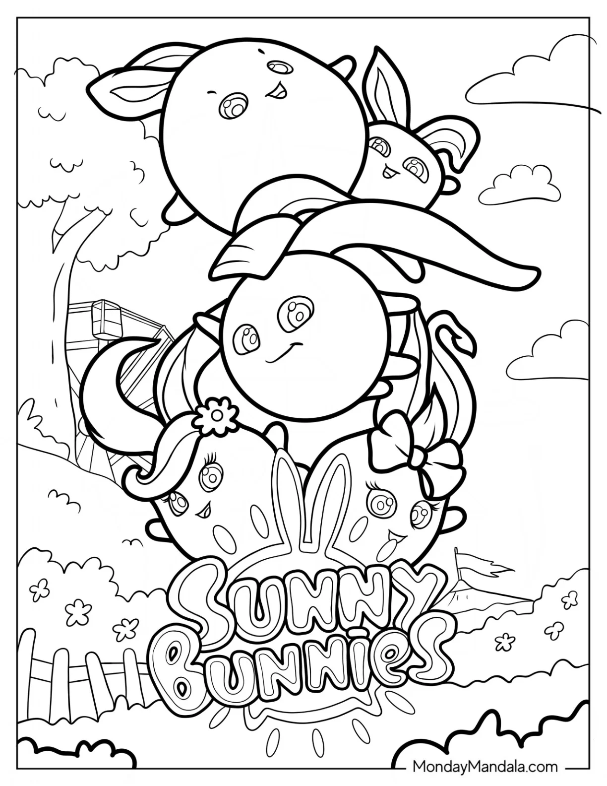 Sunny Bunnies Coloring Page Logo Big Boo, Turbo, Shiny, And Iris coloring page