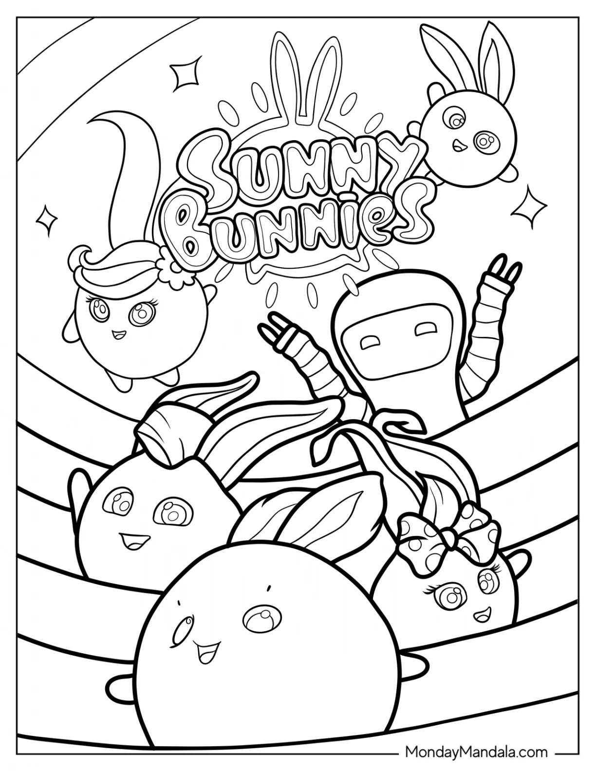 Sunny Bunnies Coloring Page Of Happy Sunny Bunnies S Marty, Hopper, Shiny, Turbo, Iris For Preschoolers coloring page