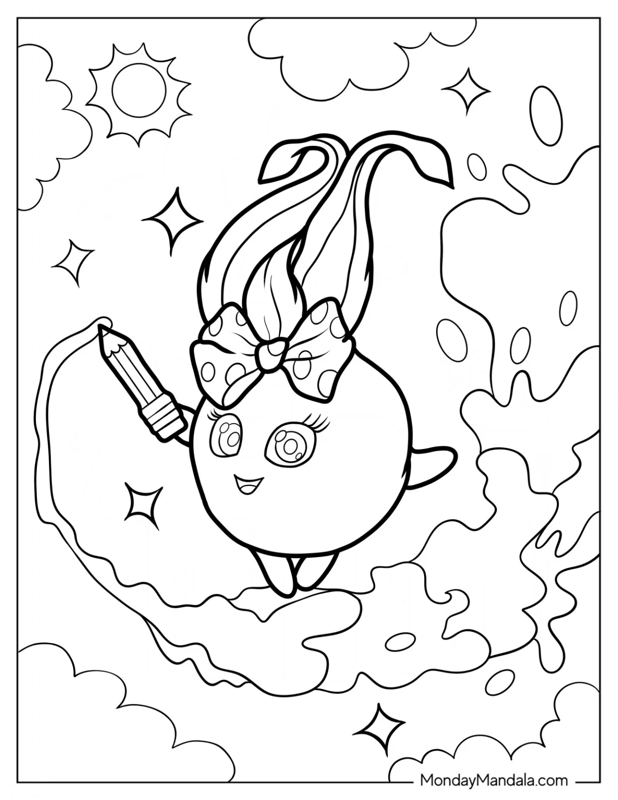 Sunny Bunnies Coloring Page Of Shiny Holding A Pencil coloring page