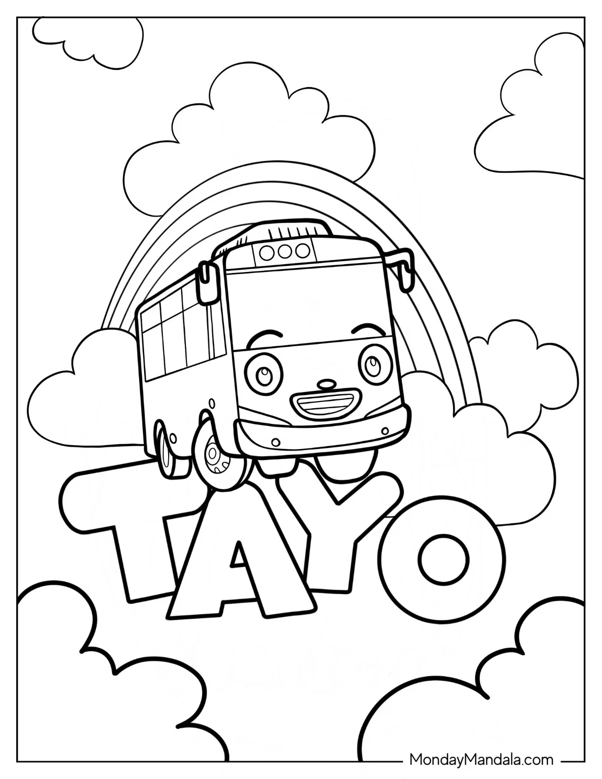 Cute Tayo Coloring Page Of Poster With Rainbow coloring page