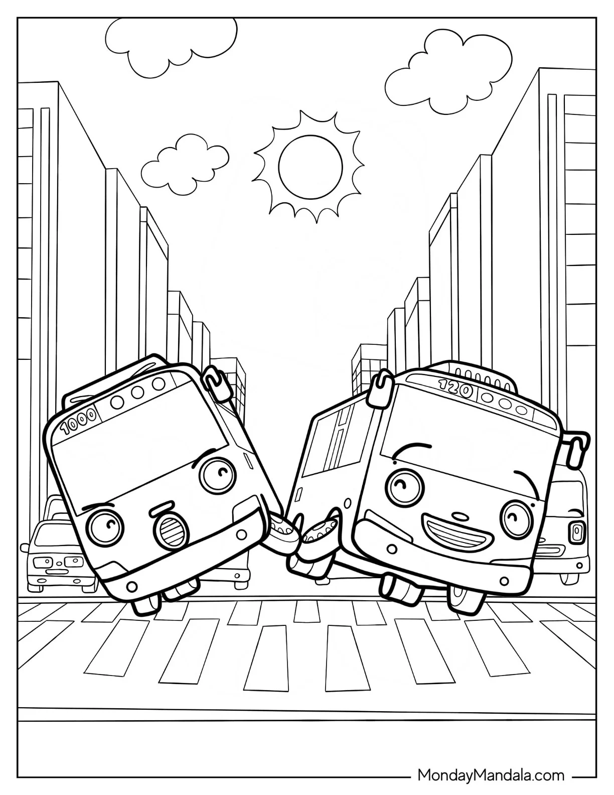 Rogi Bumping Wheels With Tayo Coloring Page coloring page