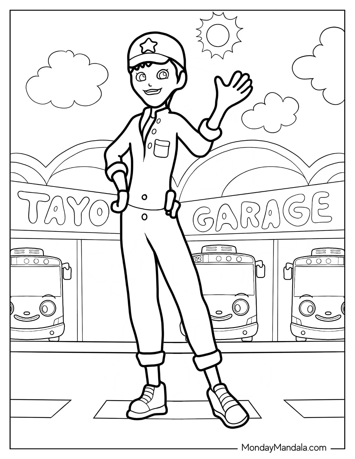 Tayo Coloring Page Of Hana Mechanic In Tayo Garage coloring page