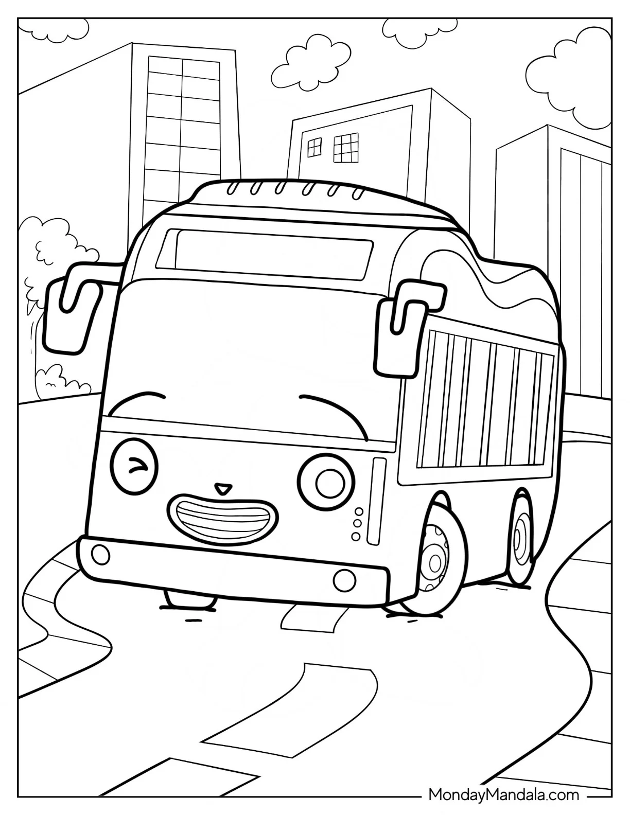 Tayo Coloring Page Of Peanut Winking While On The Road coloring page