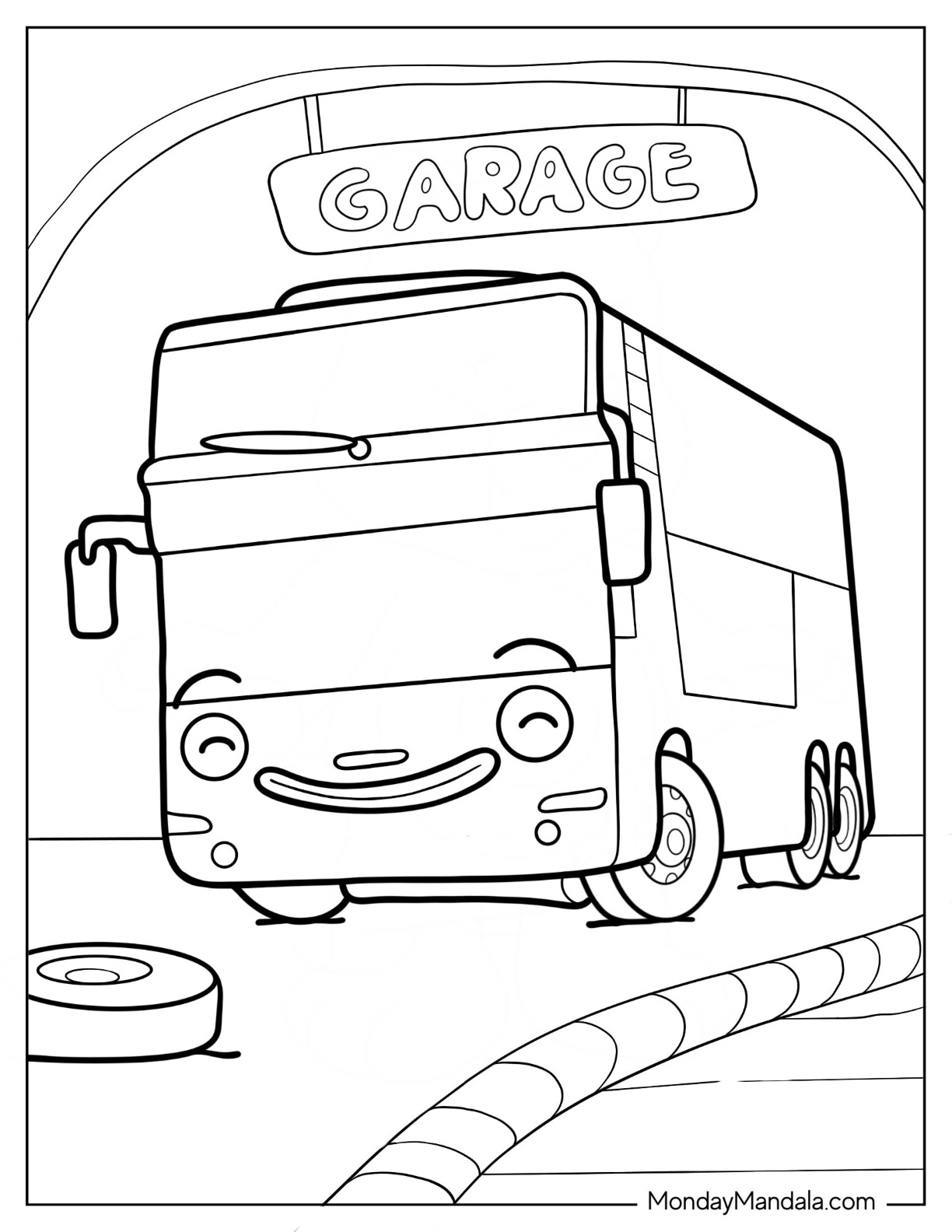 Tayo Coloring Page Of Simple Cito Bus Leaving The Garage For Preschoolers coloring page