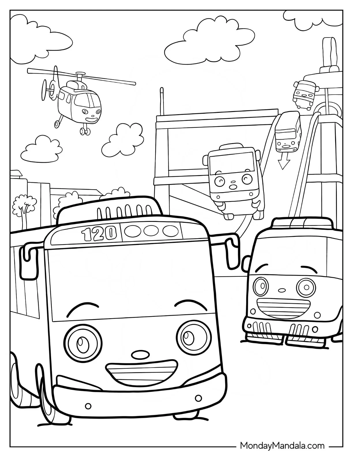 Tayo Coloring Page Of Tayo The Little Bus With Ruby, Lani, And Air coloring page