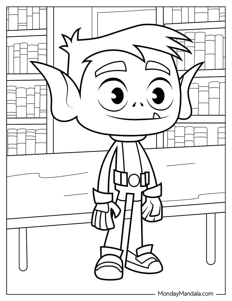 Beast Boy In Library coloring page