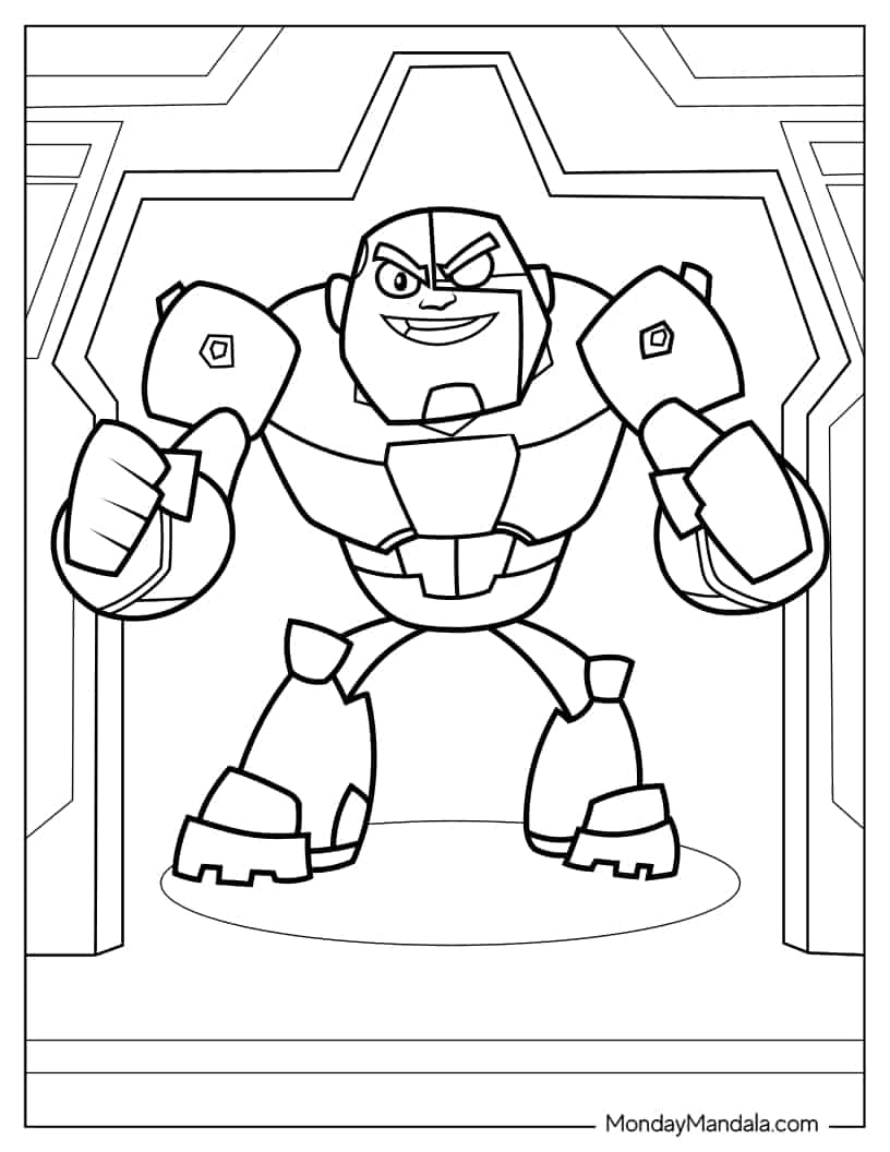 Cyborg Smirking Coloring Sheet For Kids coloring page