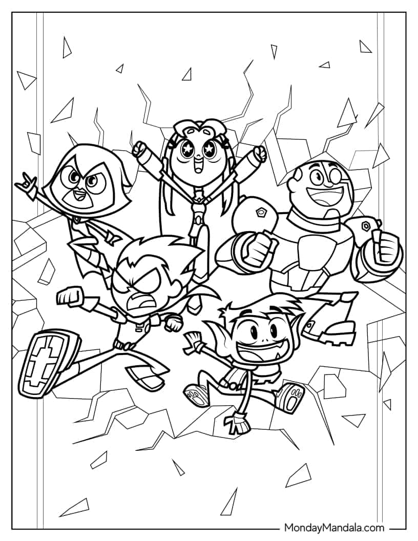 Teen Titans Breaking Wall Coloring Sheet coloring page