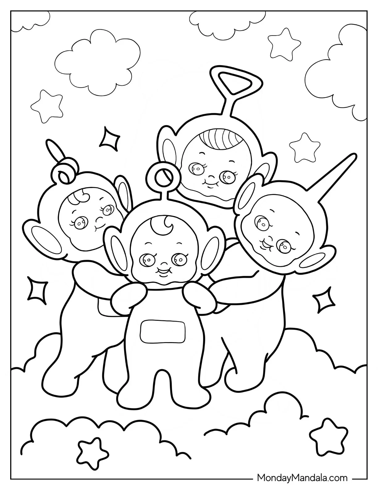 Teletubbies Coloring Page Of Baby Teletubbies In The Clouds coloring page