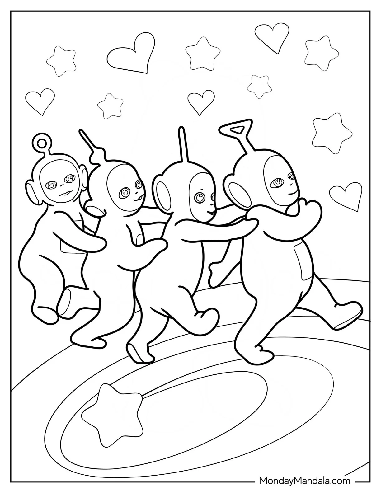Teletubbies Coloring Page Of Conga Line Dancing coloring page