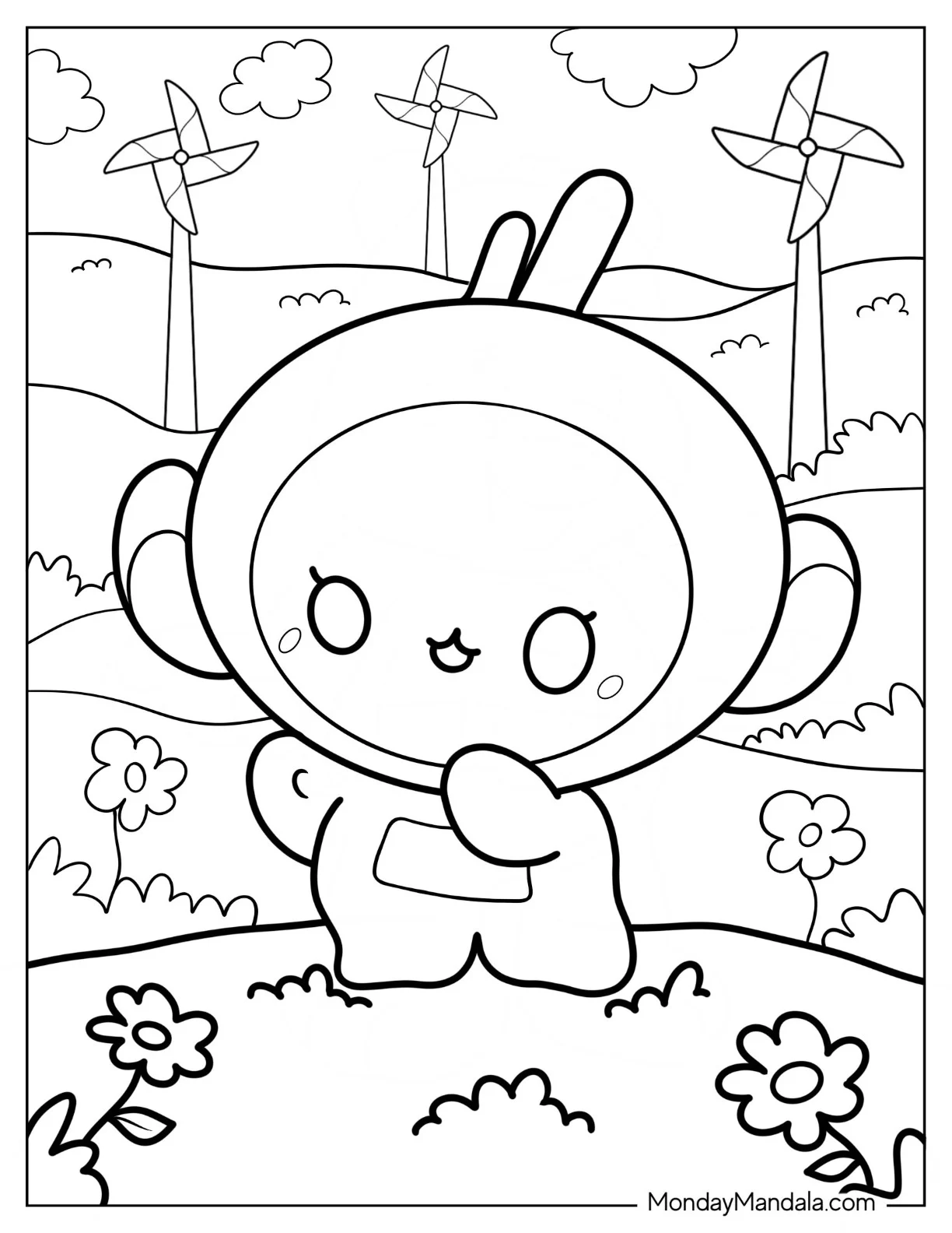 Teletubbies Coloring Page Of Kawaii Laa Laa Waving For Kids coloring page