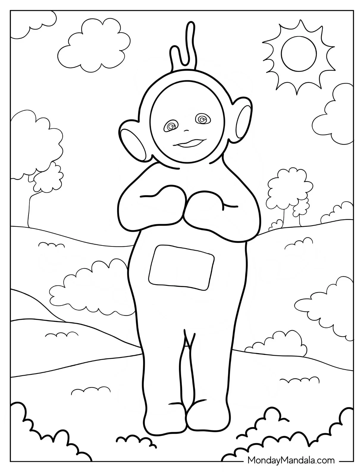 Teletubbies Coloring Page Of Laa Laa With Hands Together coloring page