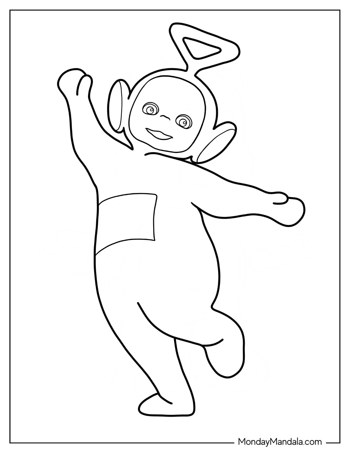 Teletubbies Coloring Page Of Outline Of Tinky Winky Waving coloring page