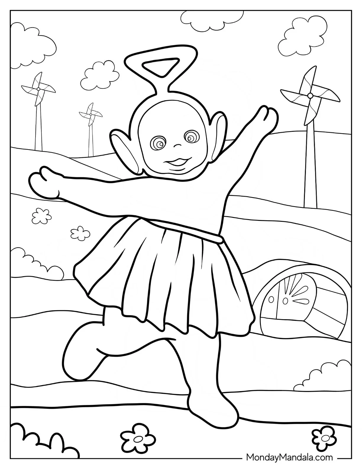 Teletubbies Coloring Page Of Tinky Winky Dancing In Tutu coloring page