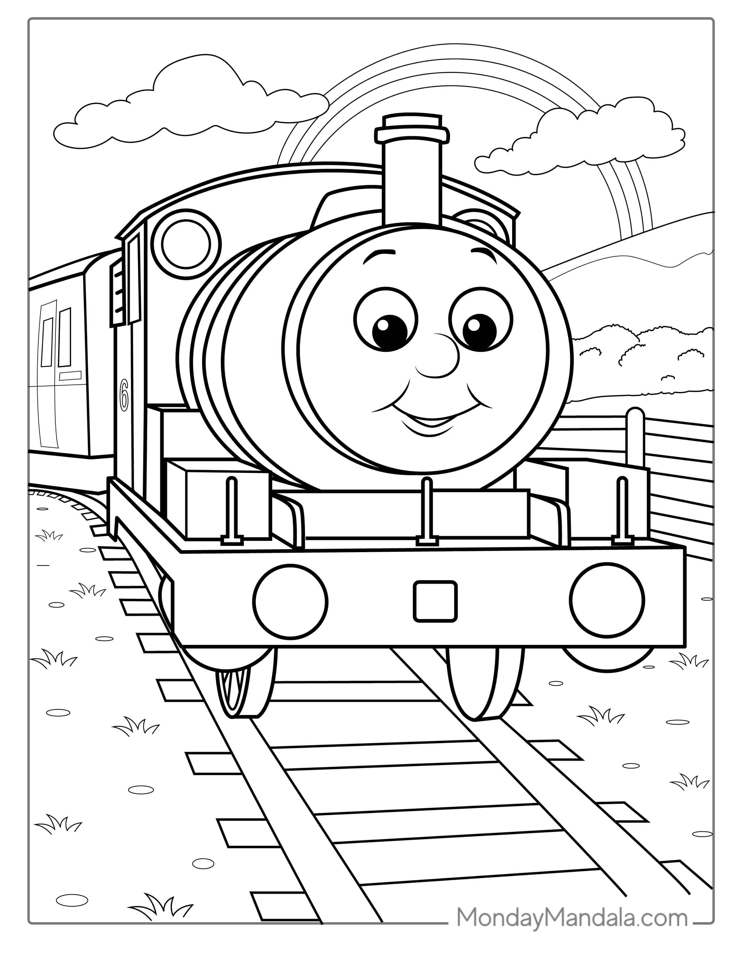 Percy Pulling a Train Carriage To Color_ coloring page