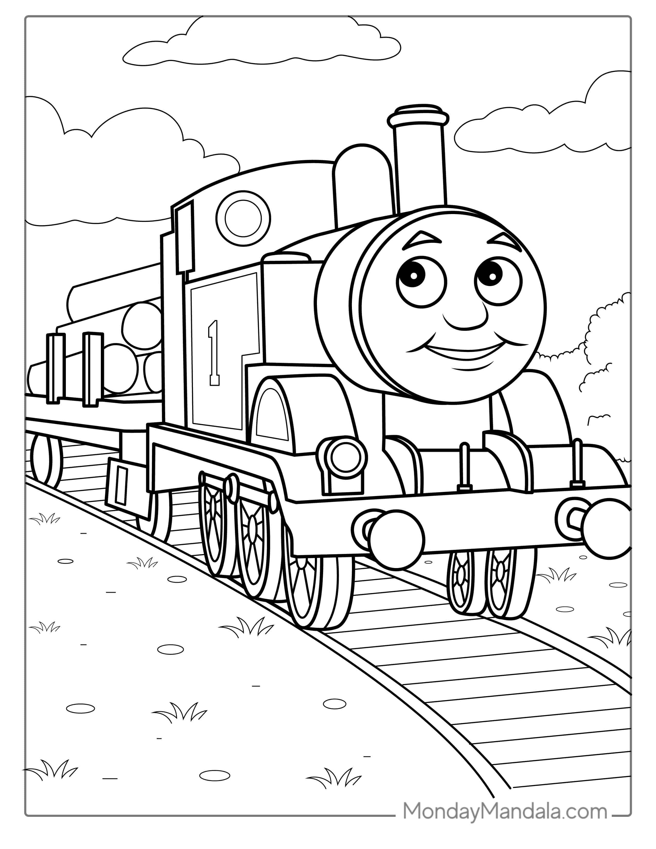 Thomas Pulling A Carriage Of Logs Coloring Page coloring page