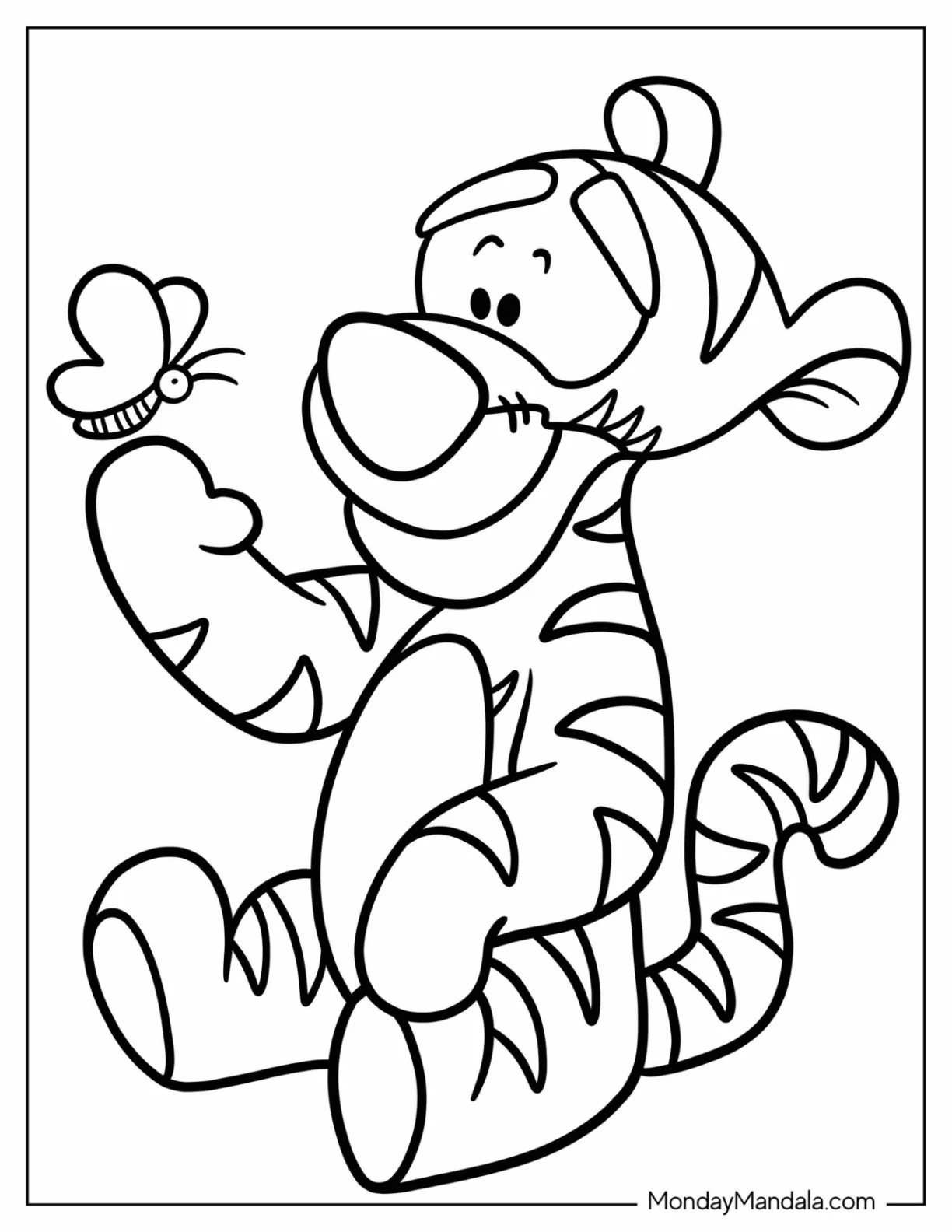 Baby Tigger Coloring Page Playing With A Butterfly For Kids coloring page