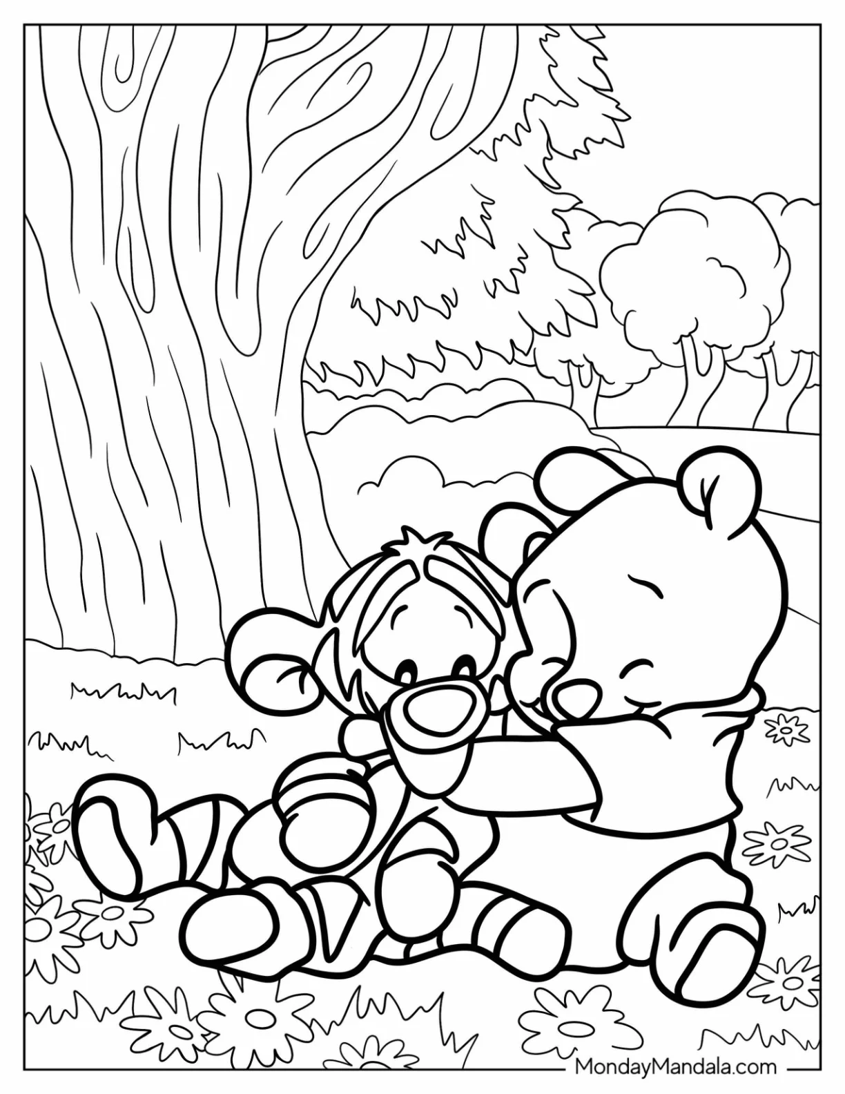 Baby Winnie The Pooh Hugging Tigger Coloring Page coloring page