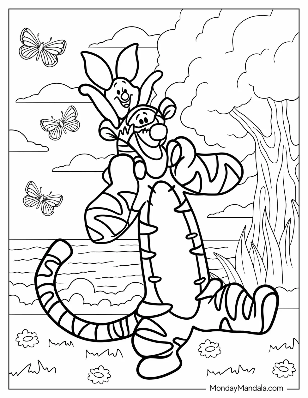 Piglet Riding On Tigger Coloring Page Shoulders coloring page