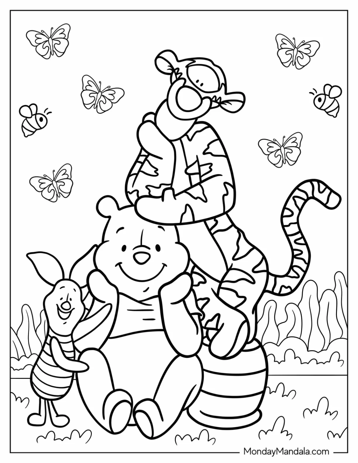 Piglet, Winnie The Pooh, And Tigger Coloring Page For Kids coloring page
