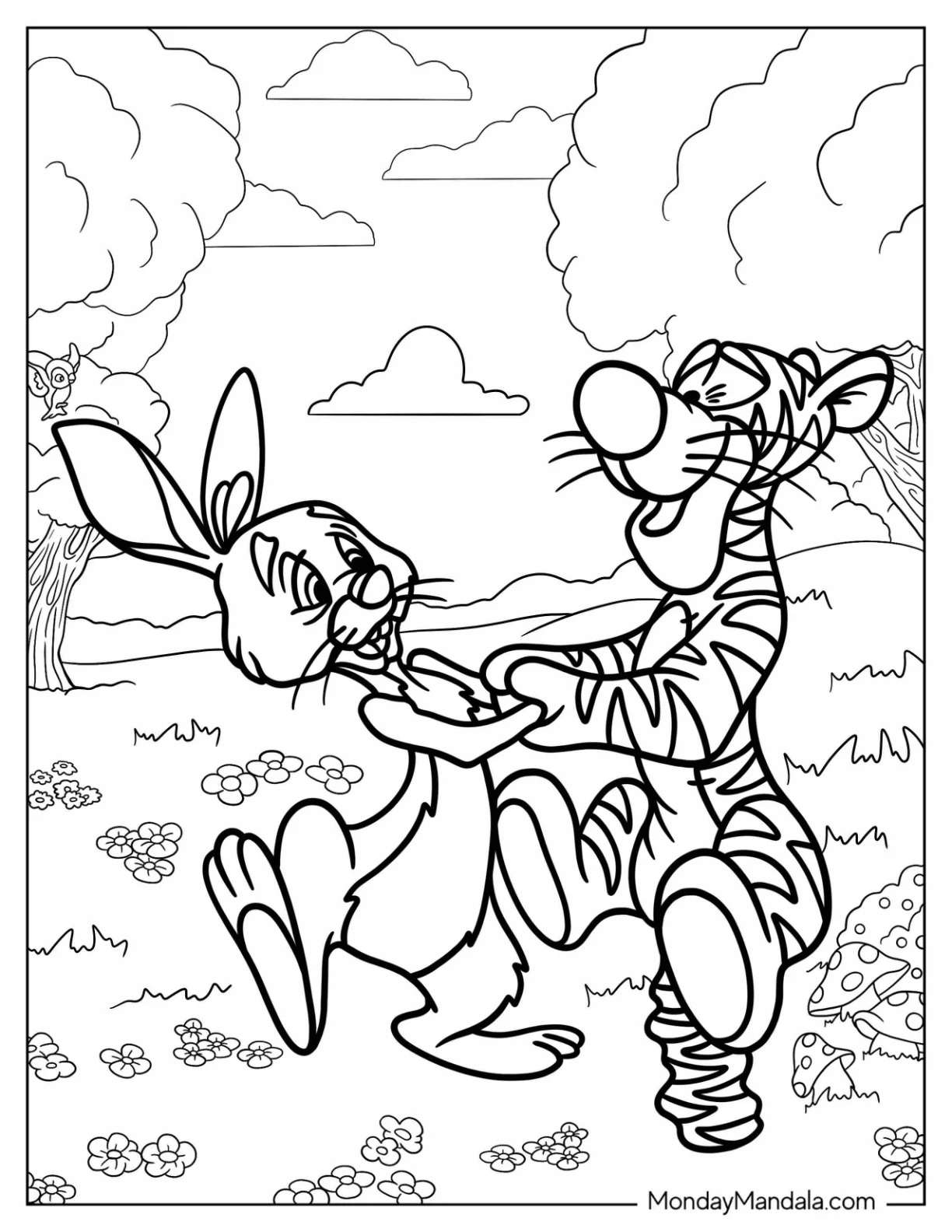 Rabbit Dancing With Tigger Coloring Page coloring page