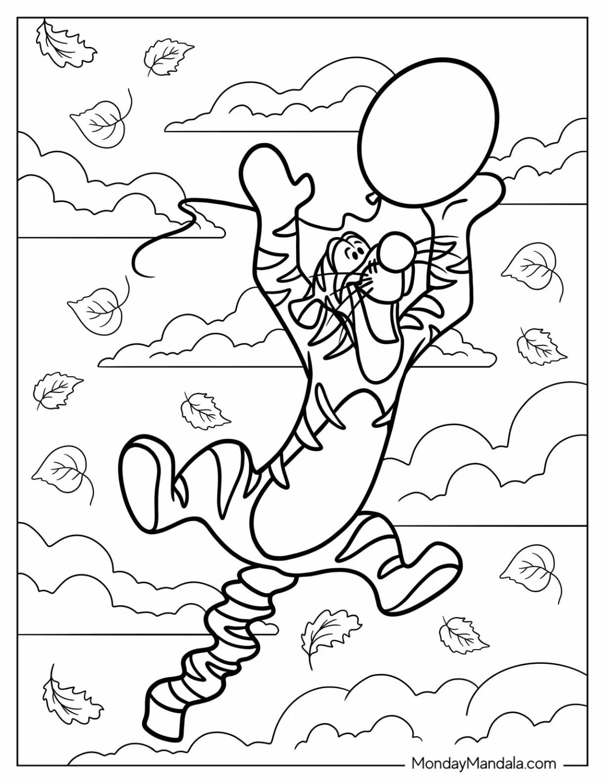 Tigger Coloring Page Catching A Balloon coloring page — printable line art