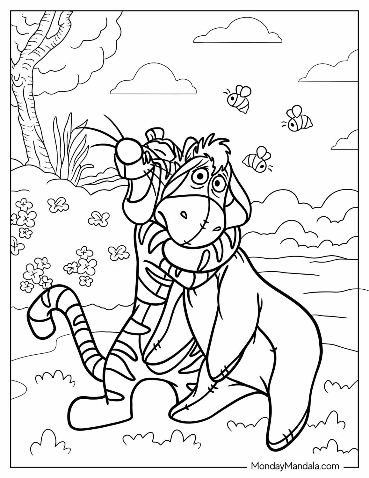 Tigger Coloring Page Hugging Eeyore For Kids coloring page