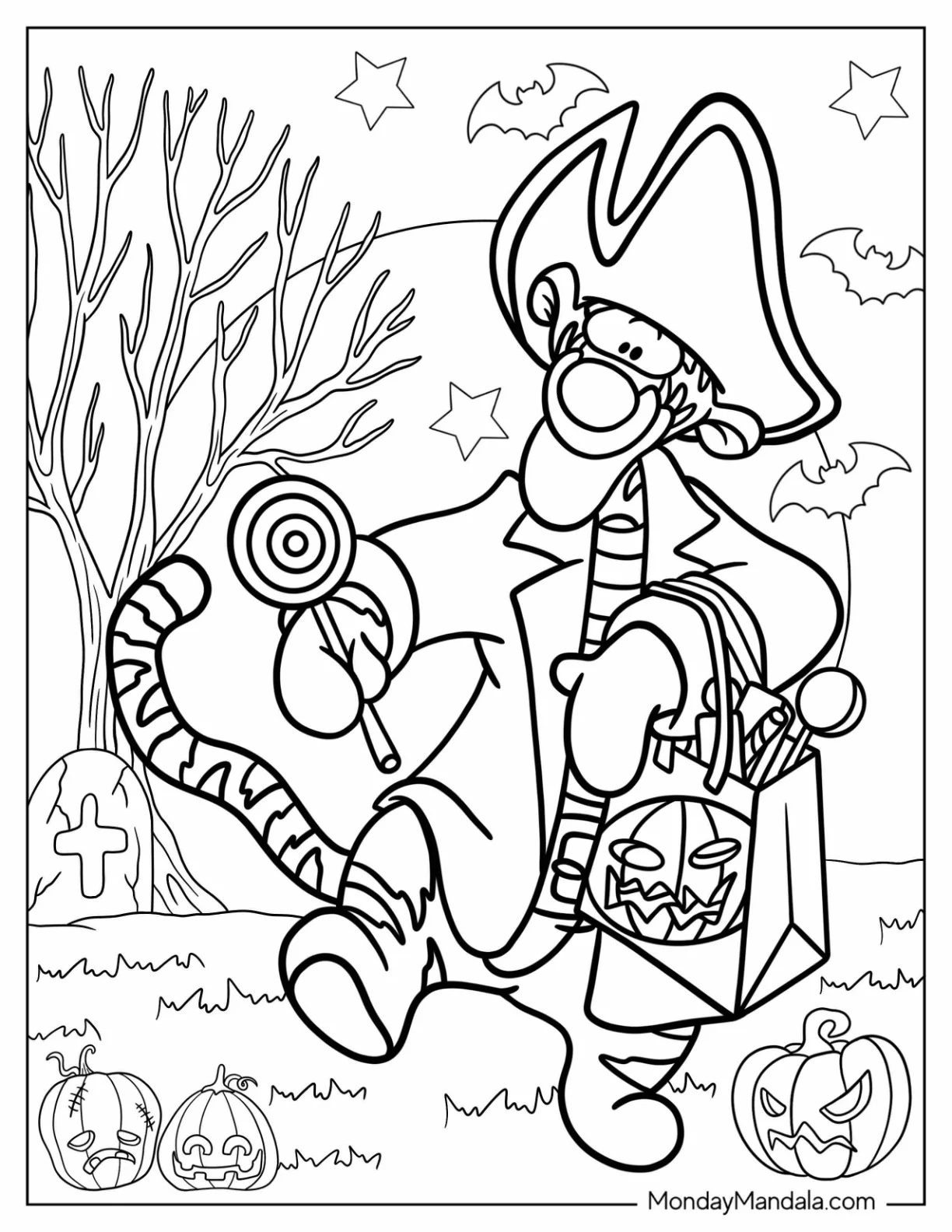 Tigger Coloring Page In Pirate Costume On Halloween coloring page