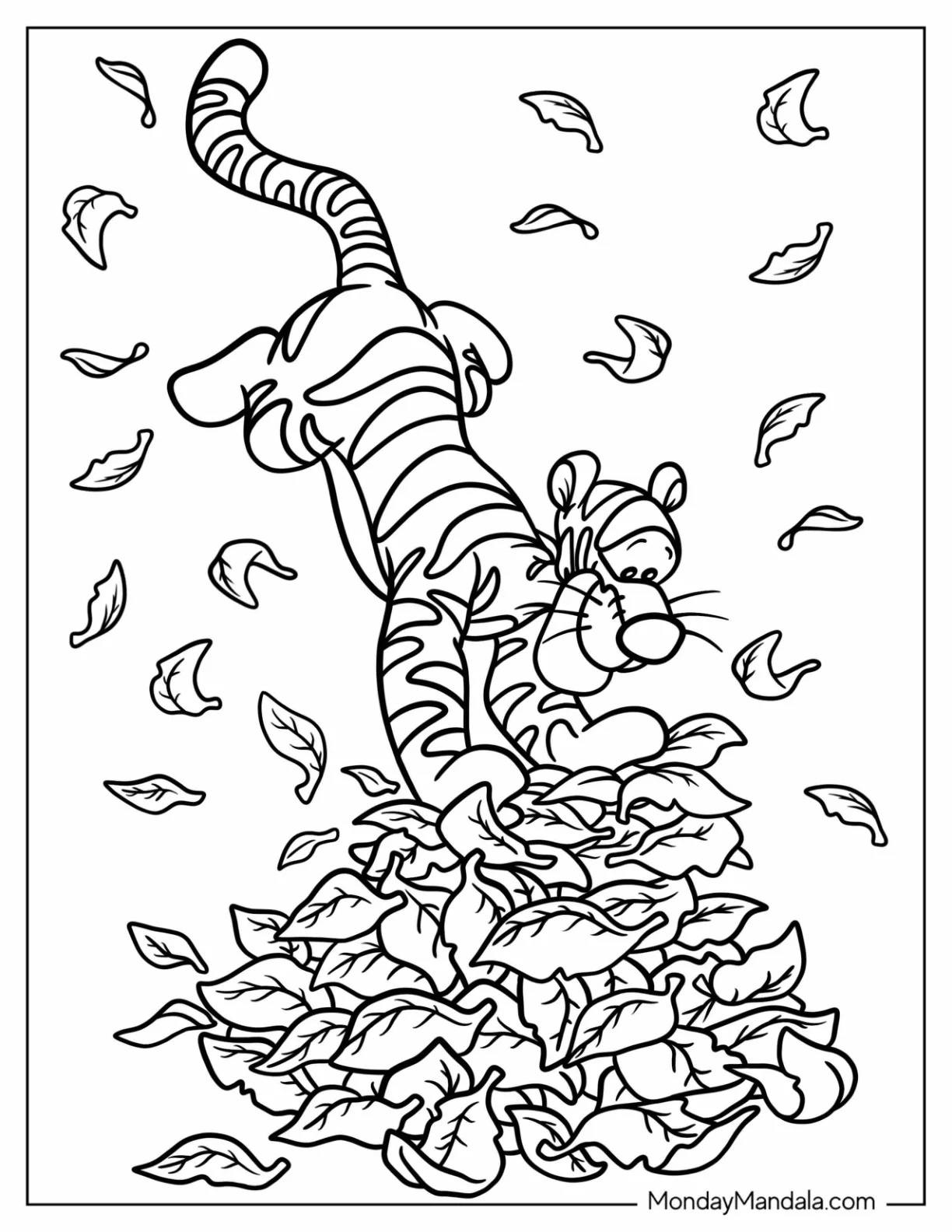 Tigger Coloring Page Playing With Autumn Leaves coloring page